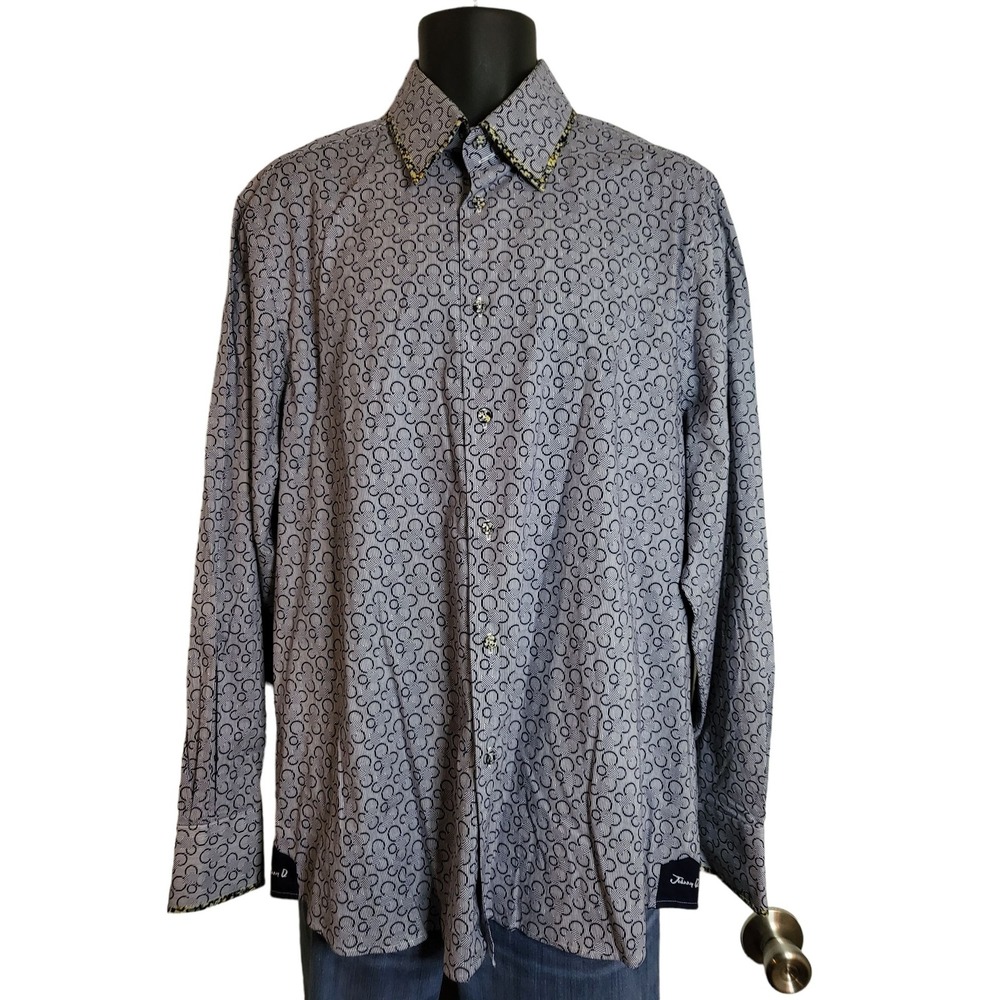 Johnny O Mens XL Button Up Shirt Long Sleeve Geometric Print Collared Work